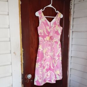 Lilly Pulitzer Pink & Yellow Floral V-Neck Sundress With Bow